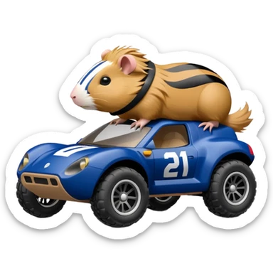 Side view of Midnight blue Local Motors Rally Fighter off road rc car driven by a Guinea pig  sticker