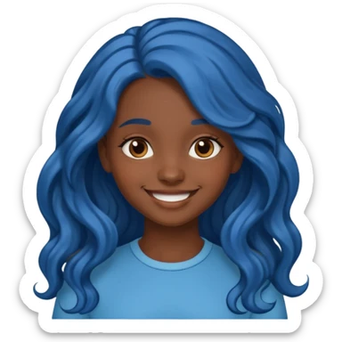 smiling dark skinned girl with long wavy blue hair emoji sticker