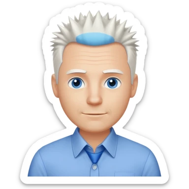 40 yr old white man short white spike hair dress shirt blue eyes smallsmile sticker