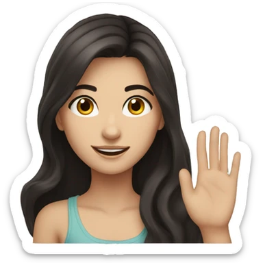 Turkish teen girl with dark hair and dark eyes waving hi sticker