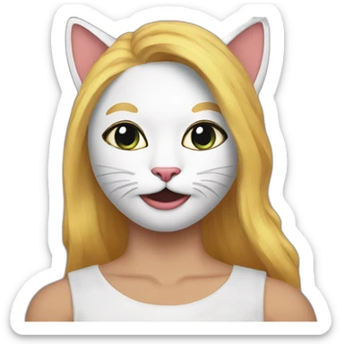 A cat in a human patsy mask sticker