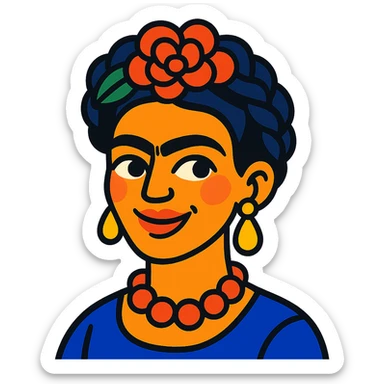 vibrant toon style portrait of Frida Kahlo with saturated colors and playful expression sticker