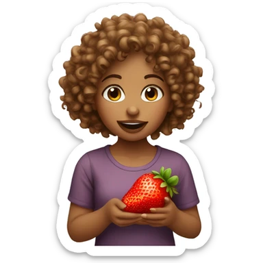 curly hair girl eating strawberry’s  sticker