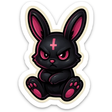 gothic bunny, black and pink, retro stickers style sticker