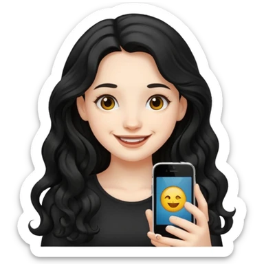 Pale Girl with wave long black hair iphone emoji sticker