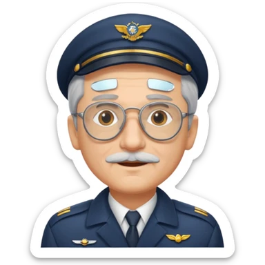 an old civil pilot with grey hair and no mustache sticker