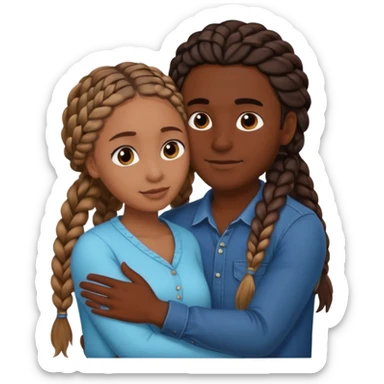 dark skin girlfriend with braids hugs brown skin boyfriend with long hair  sticker