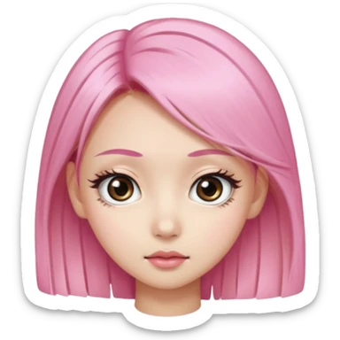 An Asian girl with pink-blonde hair, big eyes, thick eyebrows, and long eyelashes; only her head... sticker