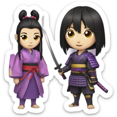 Samurai girl with a japanese purple demon sticker