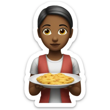 girl asking for food with a plate sticker