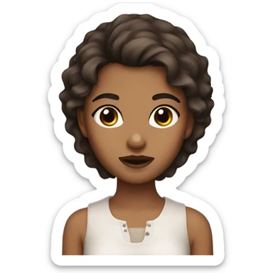 Girl with dark brown eyes and brown wolf cut hair sticker