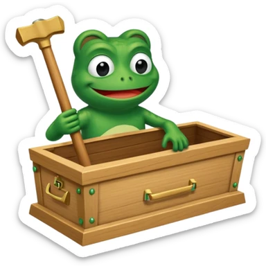 An empty coffin with "ECHO" inscribed on it, being nailed down shut by a Pepe the frog character. sticker