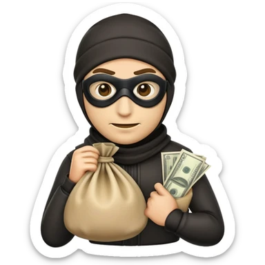 robber emoji holding a money bag classic cartoon thief look sticker