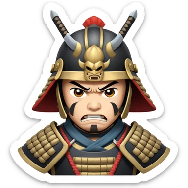 angry samurai warrior with helmet and armor sticker