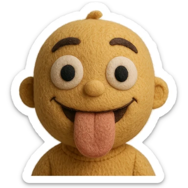 Make this crazy emoji more human with realistic skin texture, human-like eyes and mouth, keep the wild expression, 3D plush portrait style, front facing, transparent background. sticker