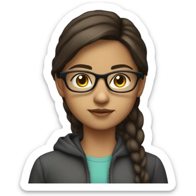 a developer brunette young girl with glasses coding on her laptop sticker