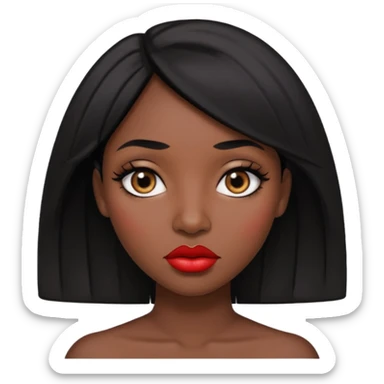 Dark skin woman with black hair, big lips m, dark brown eye, octagon face shape and chinky eyes no red lipstick  sticker