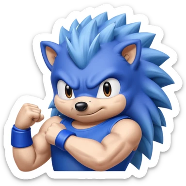 Blue hedgehog Sonic Sega with big biceps and muscles sticker