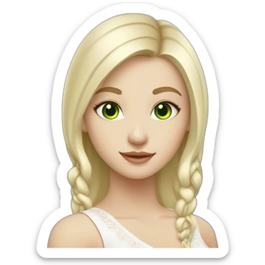 Beautiful blonde ukrainian girl green eyed with white skin middle hair wearing middle dress sticker