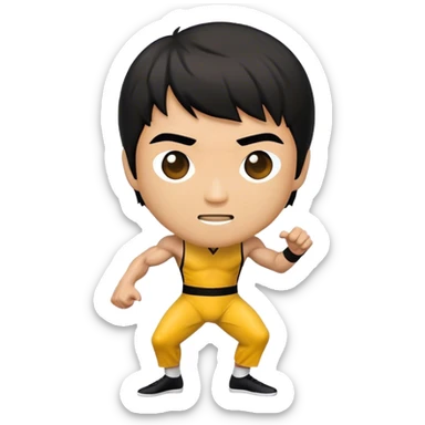 Cinematic Realistic Bruce Lee Pop Culture Emoji, featuring a dynamic portrayal of the legendary martial artist rendered with crisp detail and energetic lighting. sticker