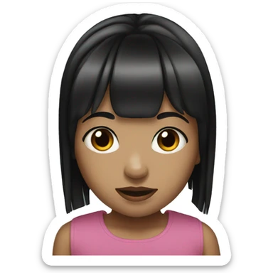 young girl with black hair and a fringe sticker