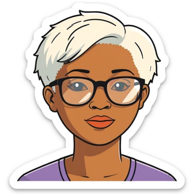 African American woman short white hair glasses sticker