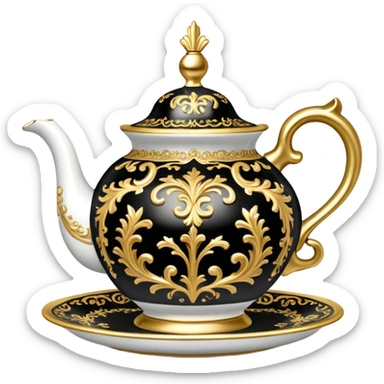 Black Christmas rococo tea set sticker