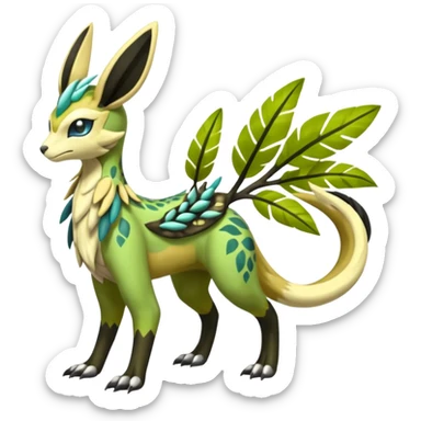  Exotic Tropical Feathery Leathery Scaly Planty Meloetta-Zygarde-Zeraora-Renamon-Protogen-Palkia-hybrid-fusion-Fakémon-creature, full body sticker