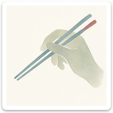 olive colored hand holding chopsticks, watercolor illustration sticker