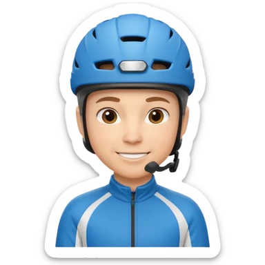 cute cycling coach portrait, head and shoulders only, helmet, sporty jacket, confident smile, 3D cartoon, mobile game icon style, clean background, no text, no watermark
 sticker