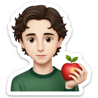 Timothée Chalamet holding Apple logo sticker