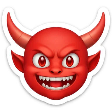 red demon emoji face with small fangs and cute smile sticker