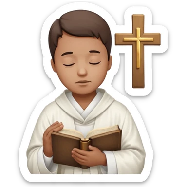 Guy who reads Bible with cross on it and with his eyes closed in prayer and without anything in the background  sticker