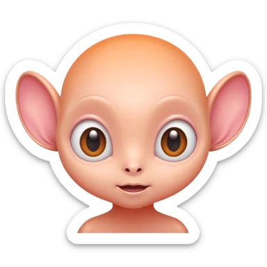 Portrait of a cute alien with round head, big shiny eyes, pastel orange skin, small antennae, friendly expression, cartoon style sticker