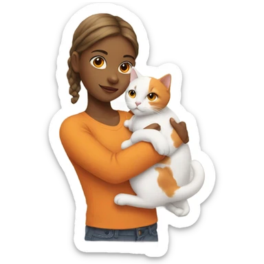 a girl with cat white and orange sticker
