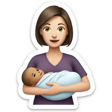 White brunette mom with newborn  sticker