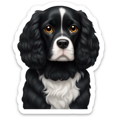 Small completely black king spaniel with black fur on his whole face and white stripe on chest sticker