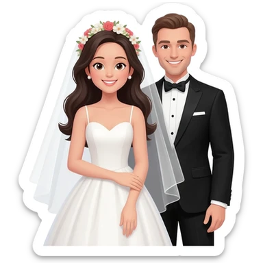 Asian bride and Caucasian groom. sticker