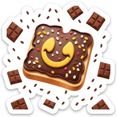 hagelslag-cinematic-realistic-hagelslag-treat-emoji,-depicted-as-crunchy-chocolate-sprinkles-scattered-on-a-slice-of-buttered-bread,-rendered-with-vivid-textures-and-playful,-inviting-lighting. sticker