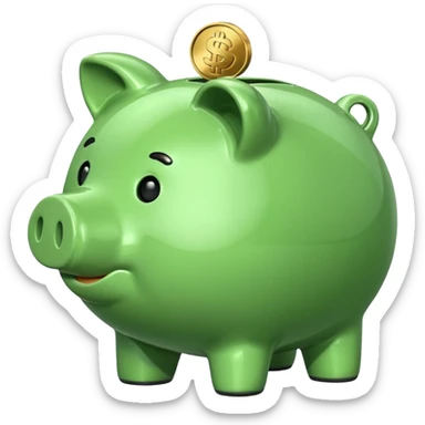 A green piggy bank with a coin slot, indicating savings. sticker