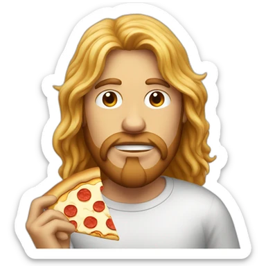 Long hair man eating pizza sticker