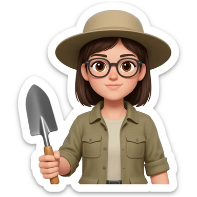 archaeologist girl with glass, holding archaeologist tool sticker