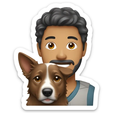 Long haired Asian man holding brown/grey Australian cattle dog  sticker