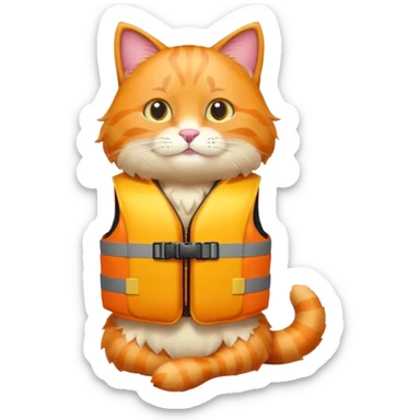 Big orange saviour cat emoji full body with life vest  sticker