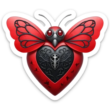 heart with gothic elements and a moth inside, mysterious, apple emoji style sticker