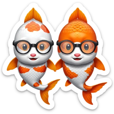 Two "koi" fishes male and female, wearing glasses. sticker
