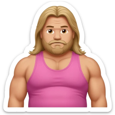 Long hair fat muscle men in pink tank top sticker
