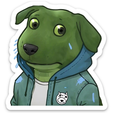 dog wearing a denim tears hoodie  sticker