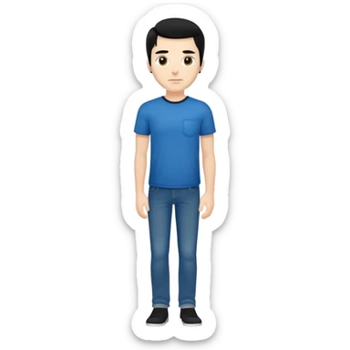 white man, black hair, black t-shirt, blue jeans, standing with neutral expression sticker