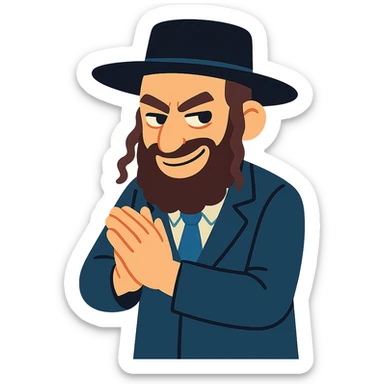flat toon style rabbi, mischievous pose, rubbing hands together, bright colors sticker